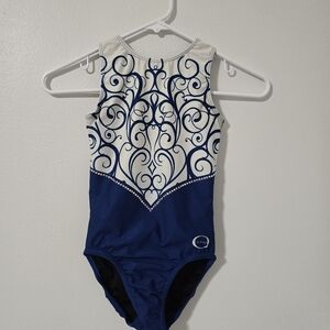 NWOT Ozone Gymnastics Leotard Blue And White Rhinestones Child Large